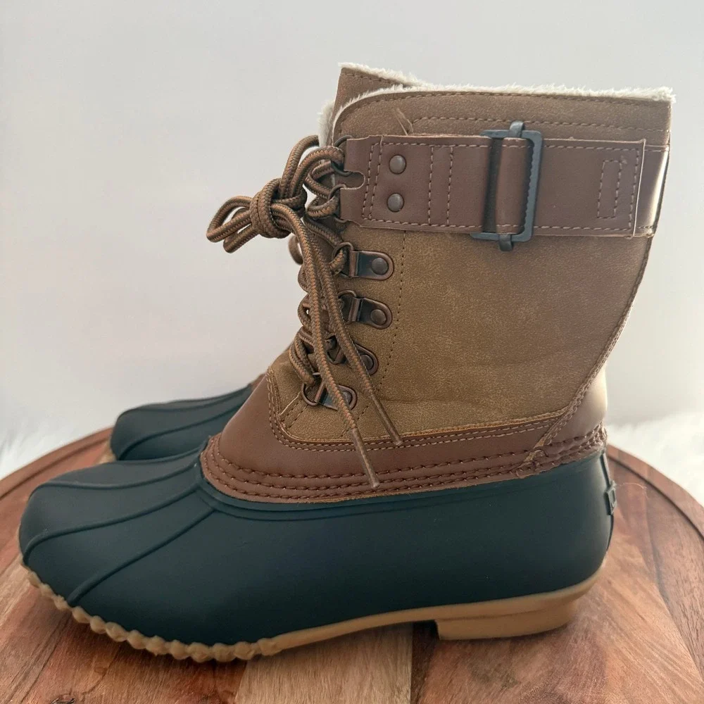 JBU Calgary Weather Ready Faux Fur Lined Duck Boots‎ Women's Sz 7 Tan Black Snow